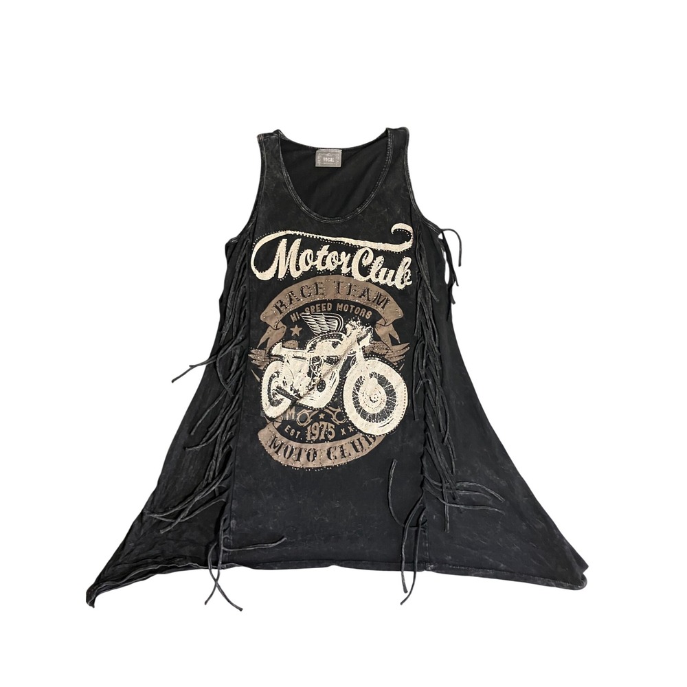 Vocal Motor Club Rhinestone Fringe Tank Top Embellishment  Med Motorcycle Grunge